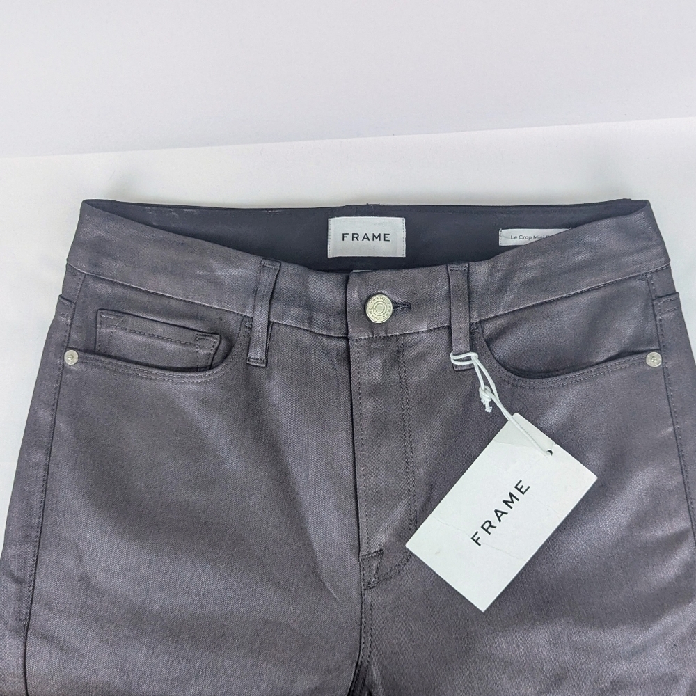 FRAME Le Crop Mini Boot Cut Jeans Coated Stretch Denim Midrise Mahogany 31 NWT - Picture 2 of 16